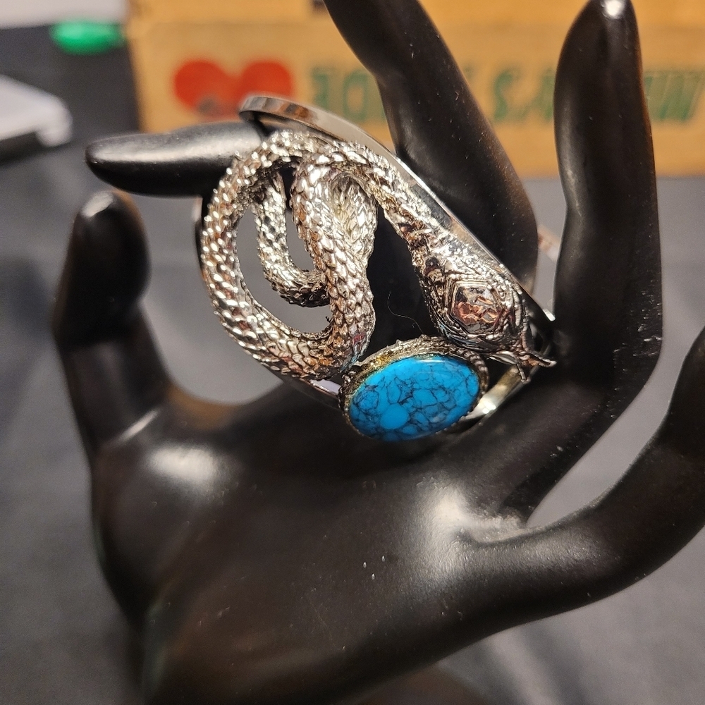 Silver Snake Bracelet with Turquoise Stone
